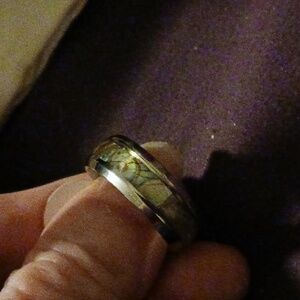 Stainless Steel Opalescent Paua Shell Sz 9 Band Ring Silvertone